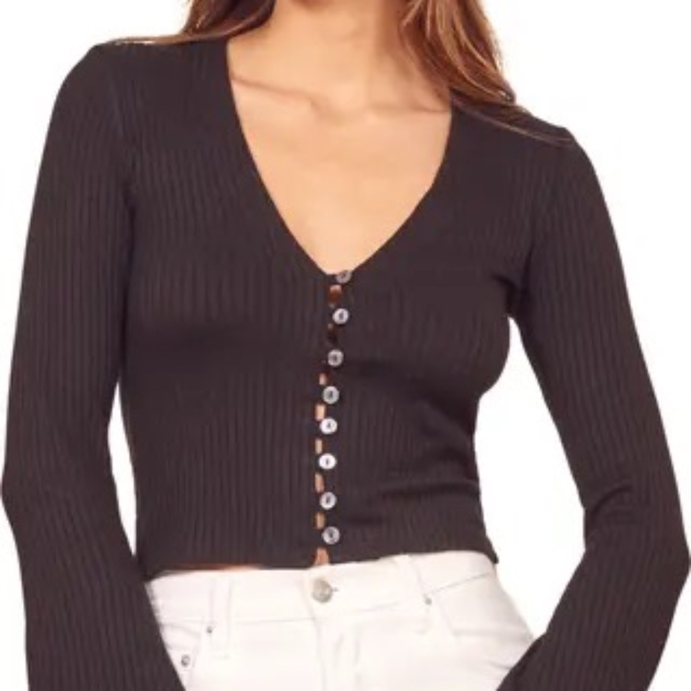 Reformation Gellar Knit Top Black Pearl Buttons Size S